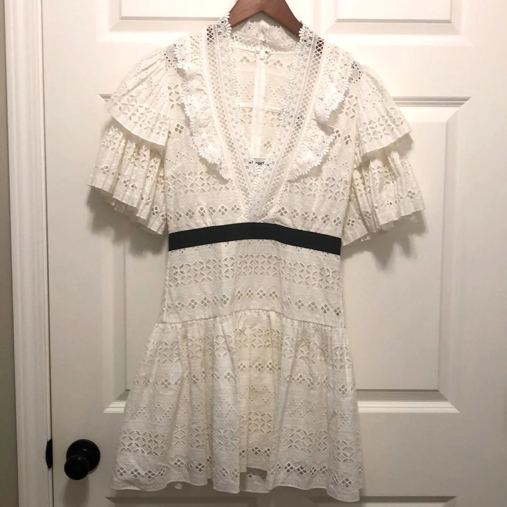 Self-Portrait Broderie Anglaise White Dress - Picture 4 of 9